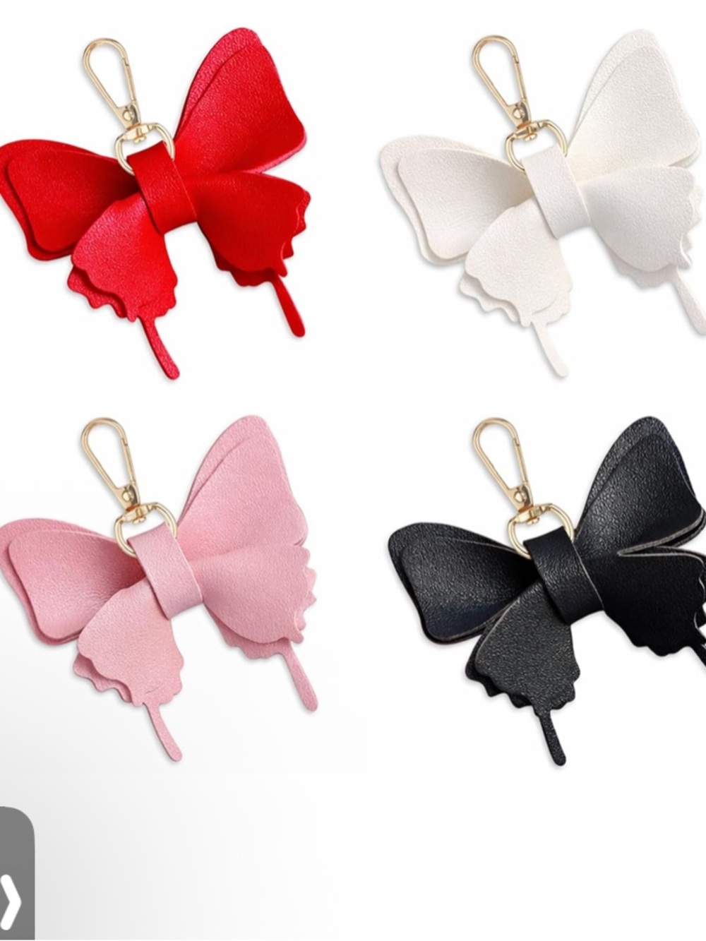Butterfly faux leather bag charm pick one pink,black,red, white /gold hardware